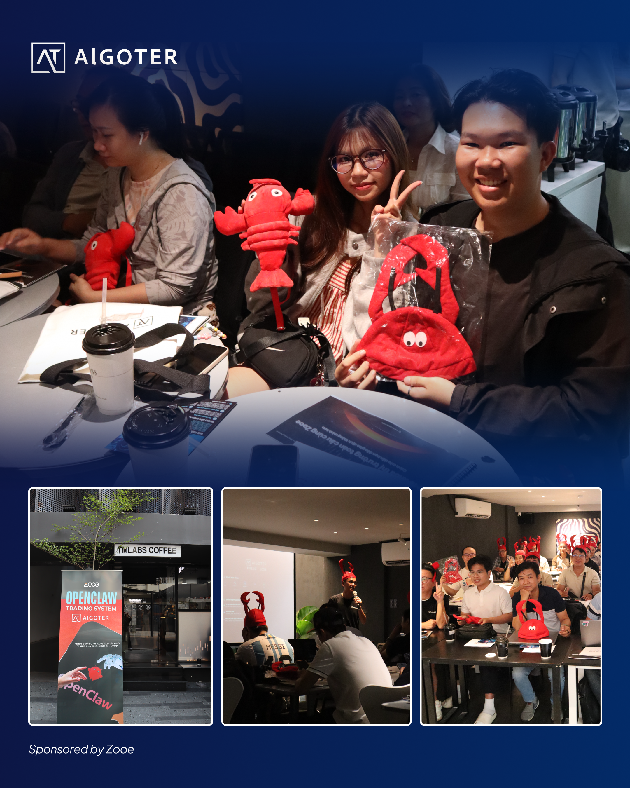 Algoter offline quant trading seminar — attendees with Algoter gifts